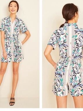Ann Taylor Petite Floral Linen Blend Romper 8P